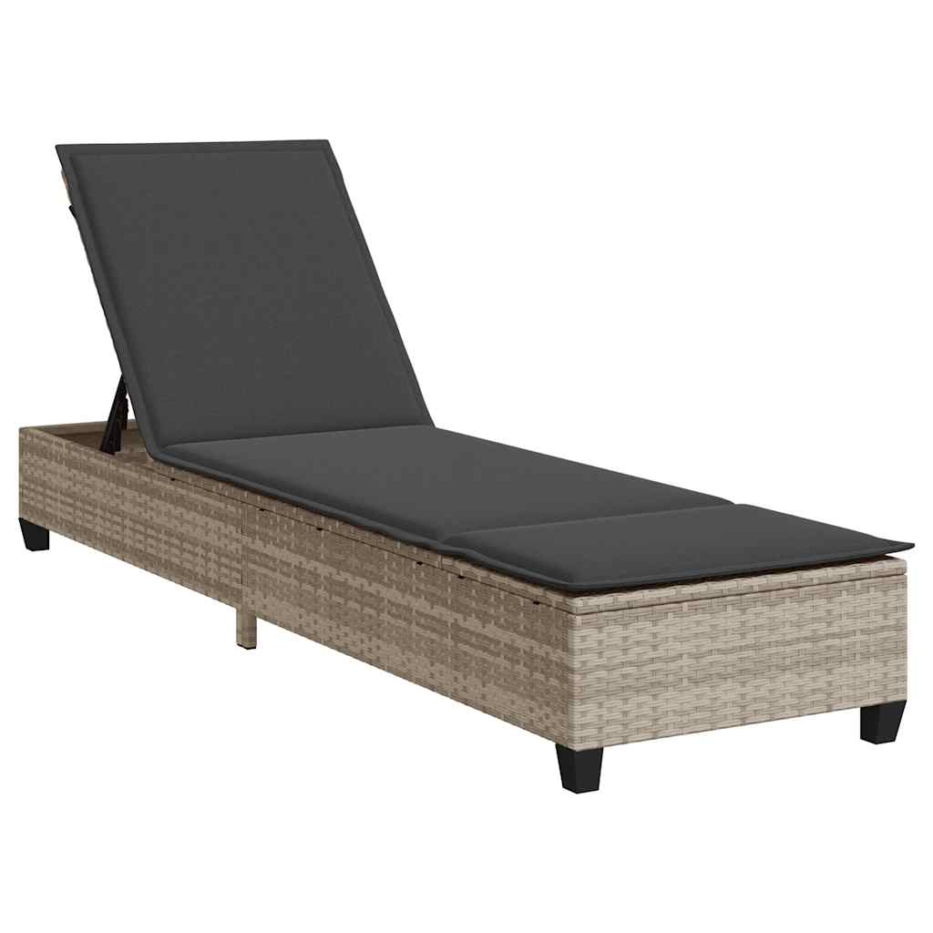 Sonnenliege mit Auflagen Hellgrau 55x200x25,5cm Poly Rattan