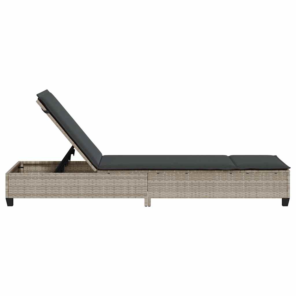 Sonnenliege mit Auflagen Hellgrau 55x200x25,5cm Poly Rattan