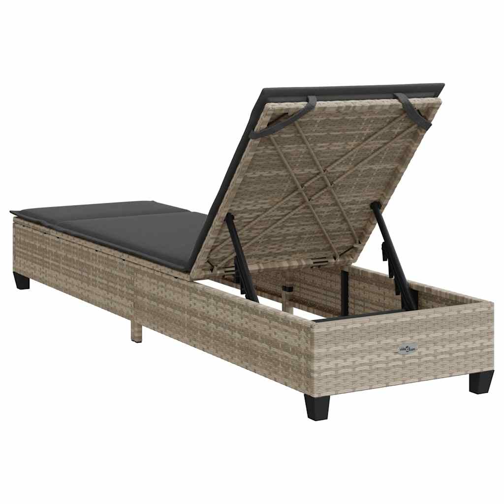 Sonnenliege mit Auflagen Hellgrau 55x200x25,5cm Poly Rattan
