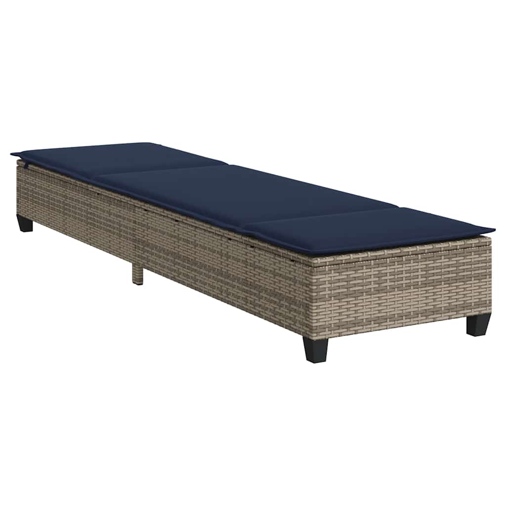 Sonnenliege mit Auflagen Grau 55x200x25,5cm Poly Rattan