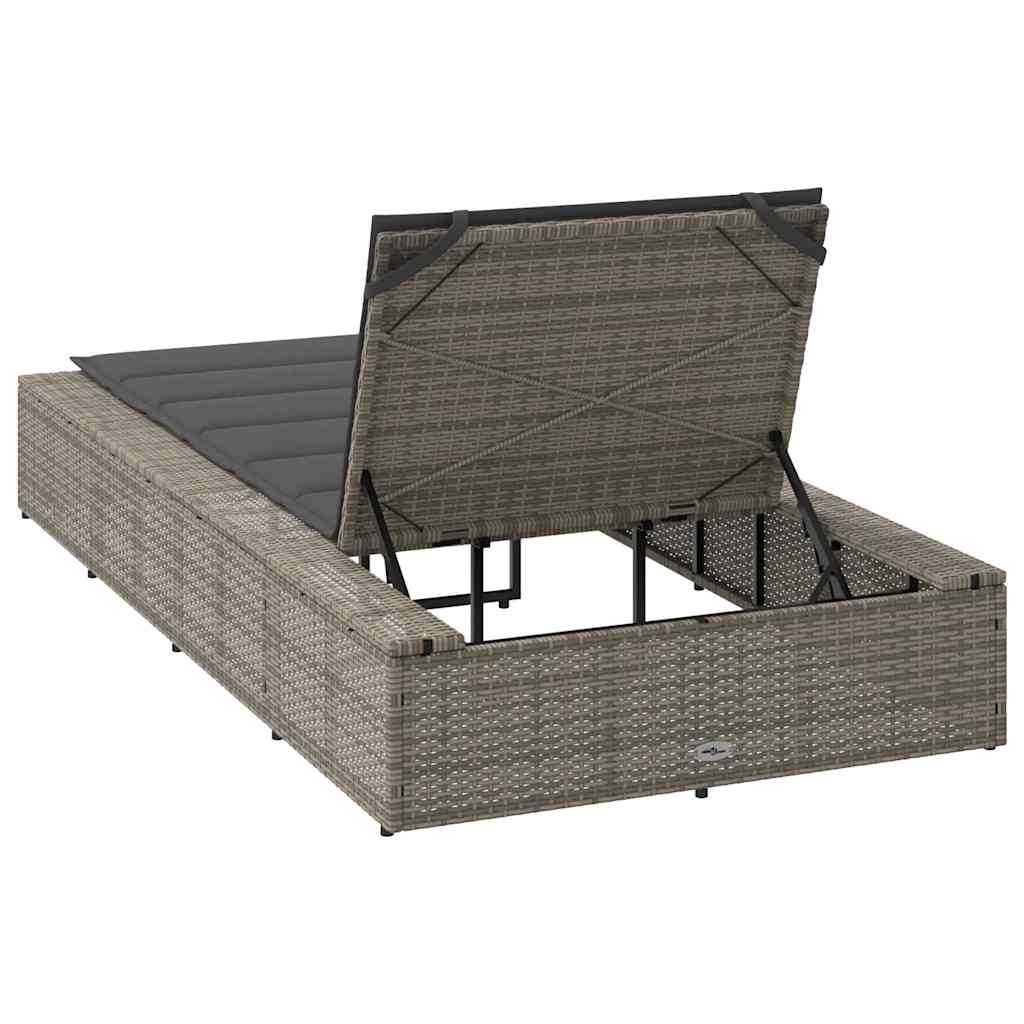 Sonnenliege mit schwebender Auflage Grau Poly Rattan