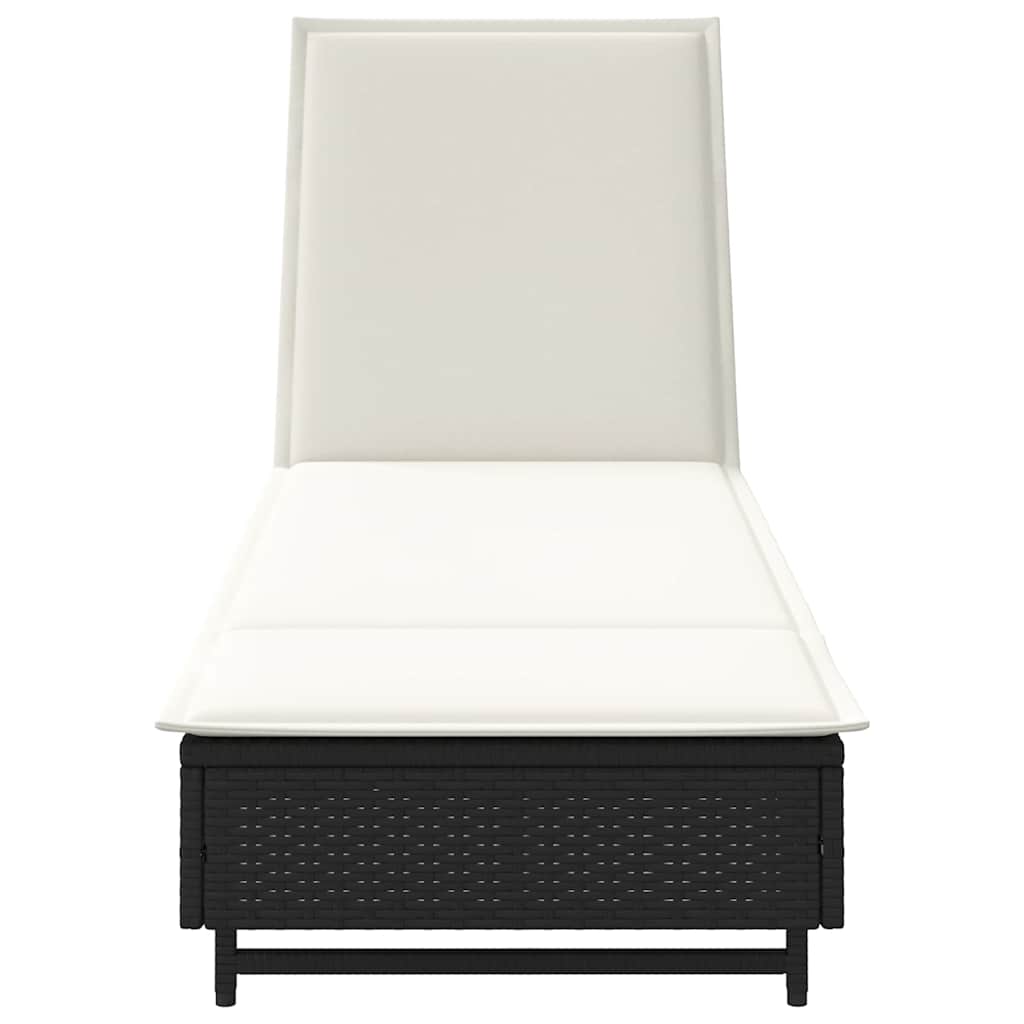 Sonnenliege mit Rollen und Auflage Schwarz Poly Rattan