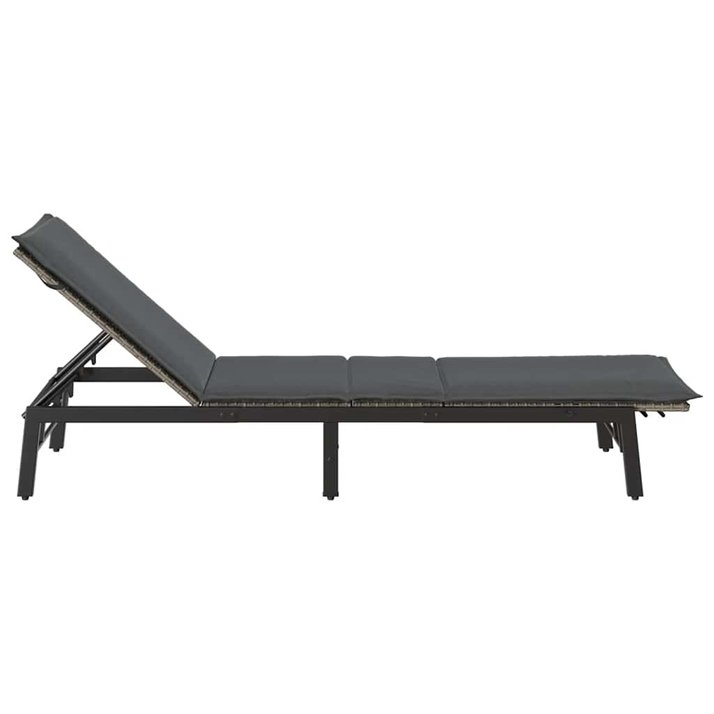 Sonnenliege mit Auflage Grau Poly Rattan
