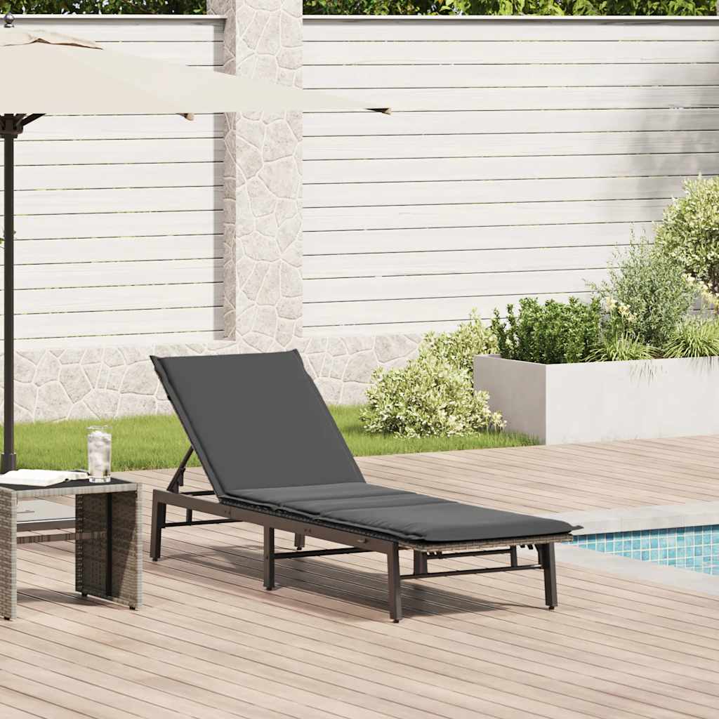 Sonnenliege mit Auflage Grau Poly Rattan