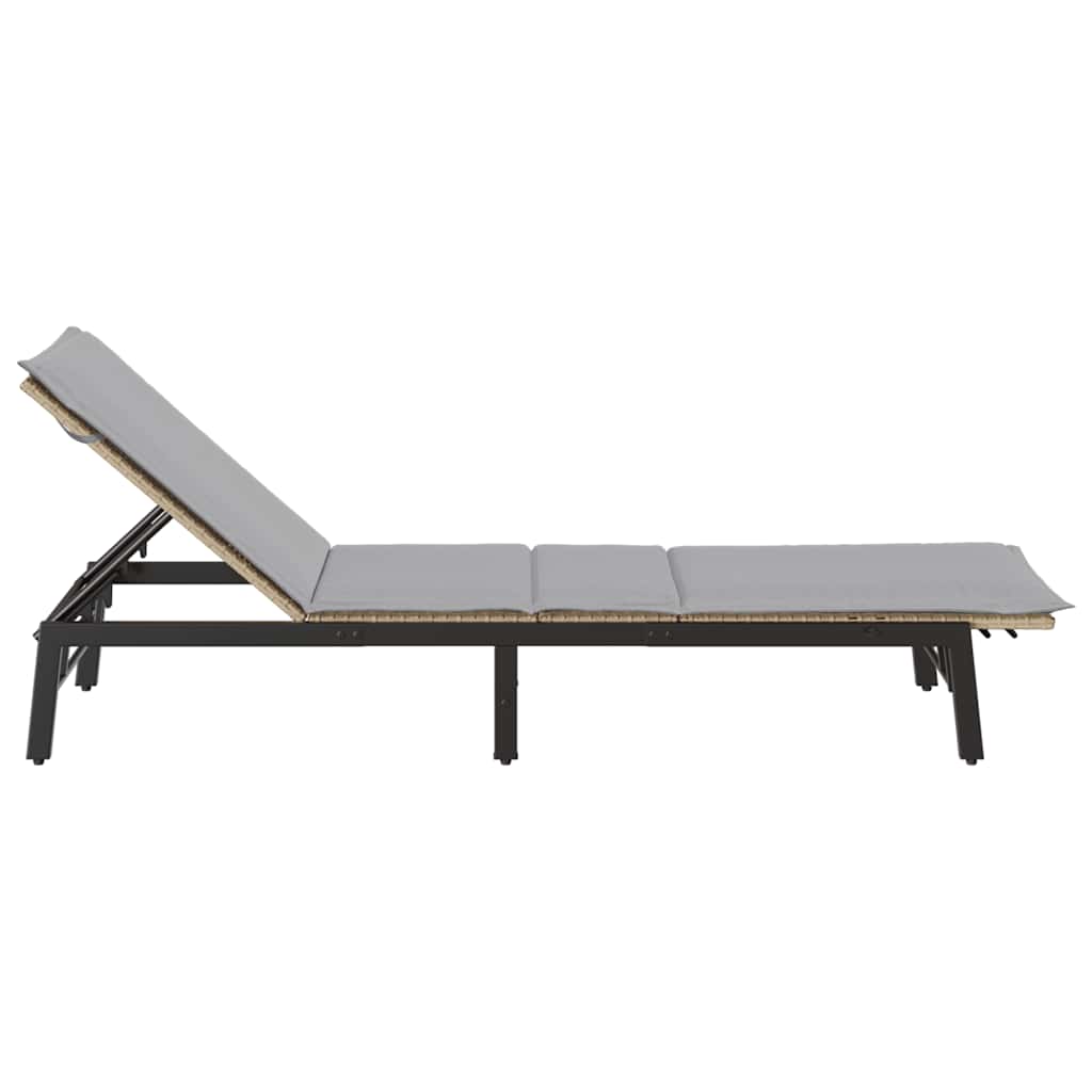 Sonnenliege mit Auflage Beige Poly Rattan