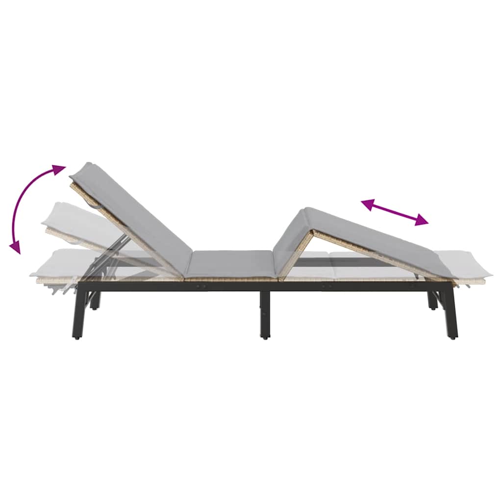 Sonnenliege mit Auflage Beige Poly Rattan