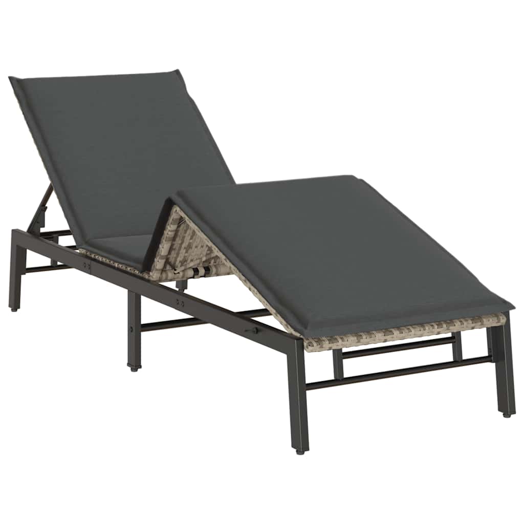Sonnenliege mit Auflage Hellgrau Poly Rattan