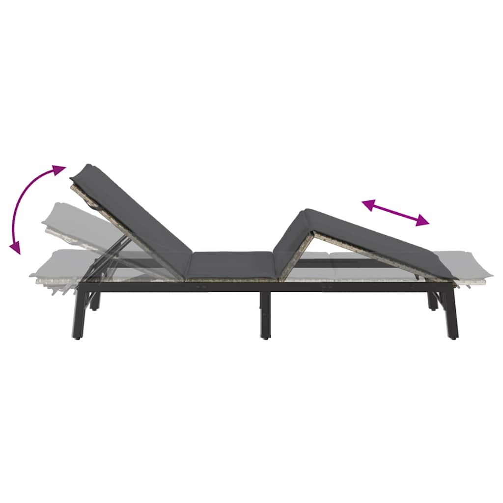 Sonnenliege mit Auflage Hellgrau Poly Rattan