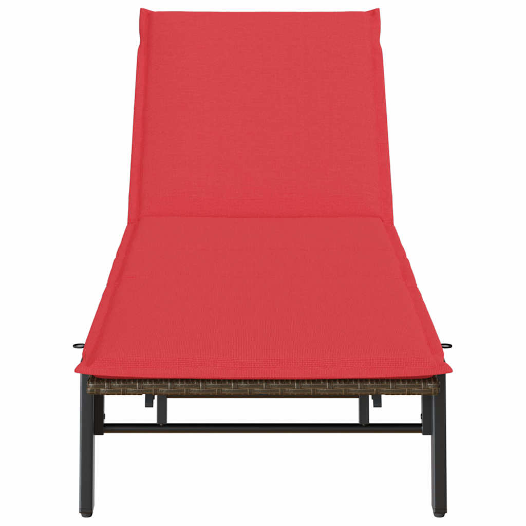 Sonnenliege mit Auflage Braun Poly Rattan