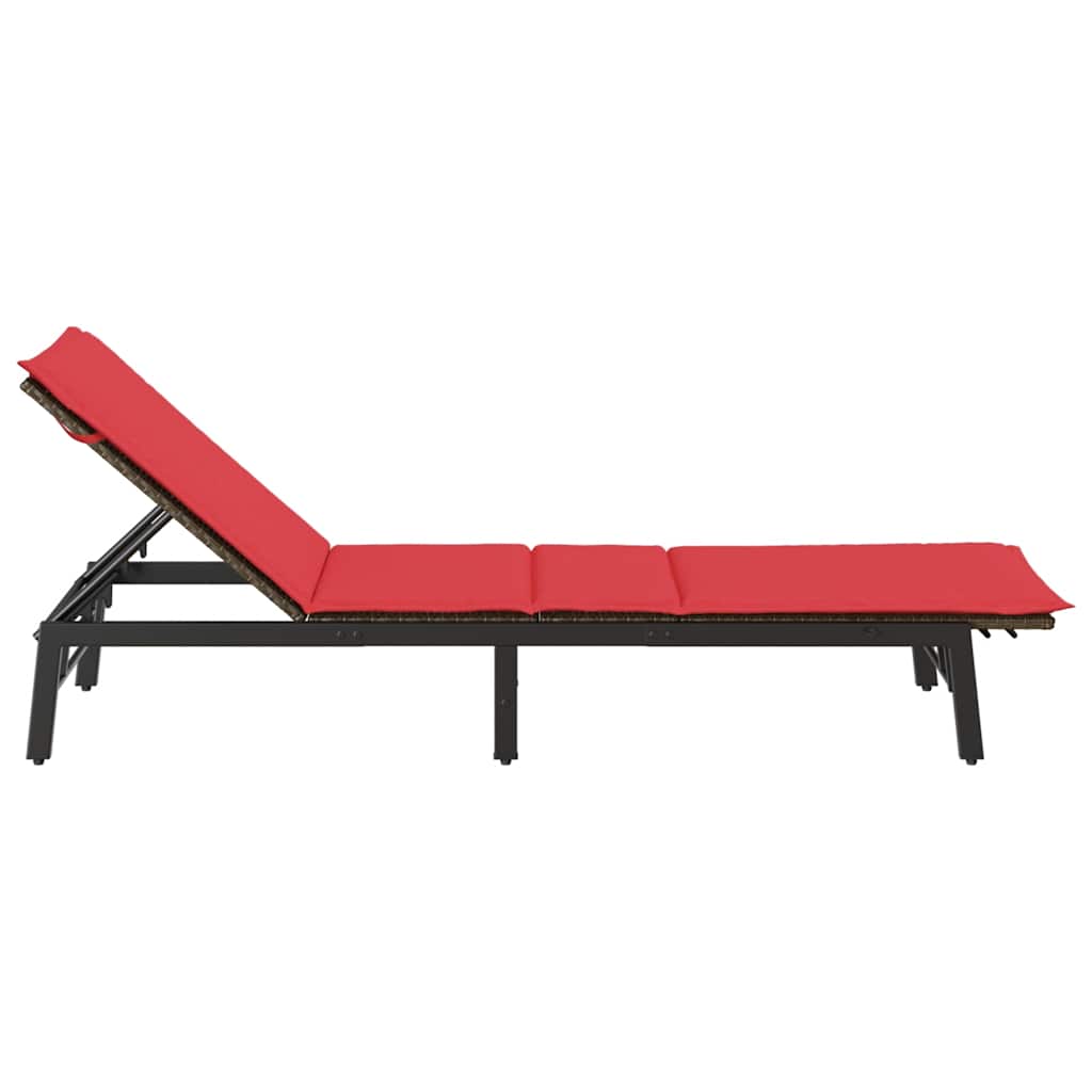 Sonnenliege mit Auflage Braun Poly Rattan