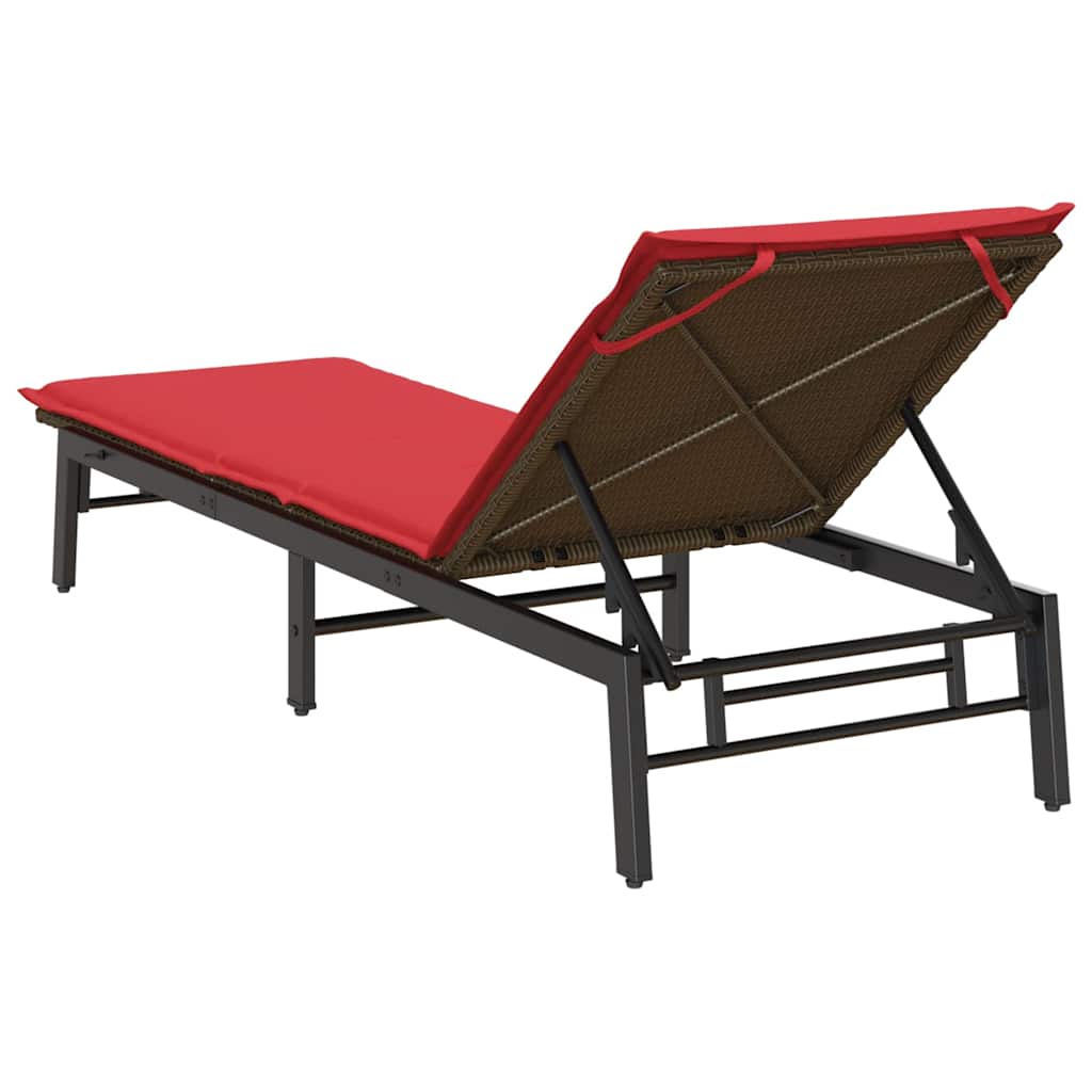 Sonnenliege mit Auflage Braun Poly Rattan