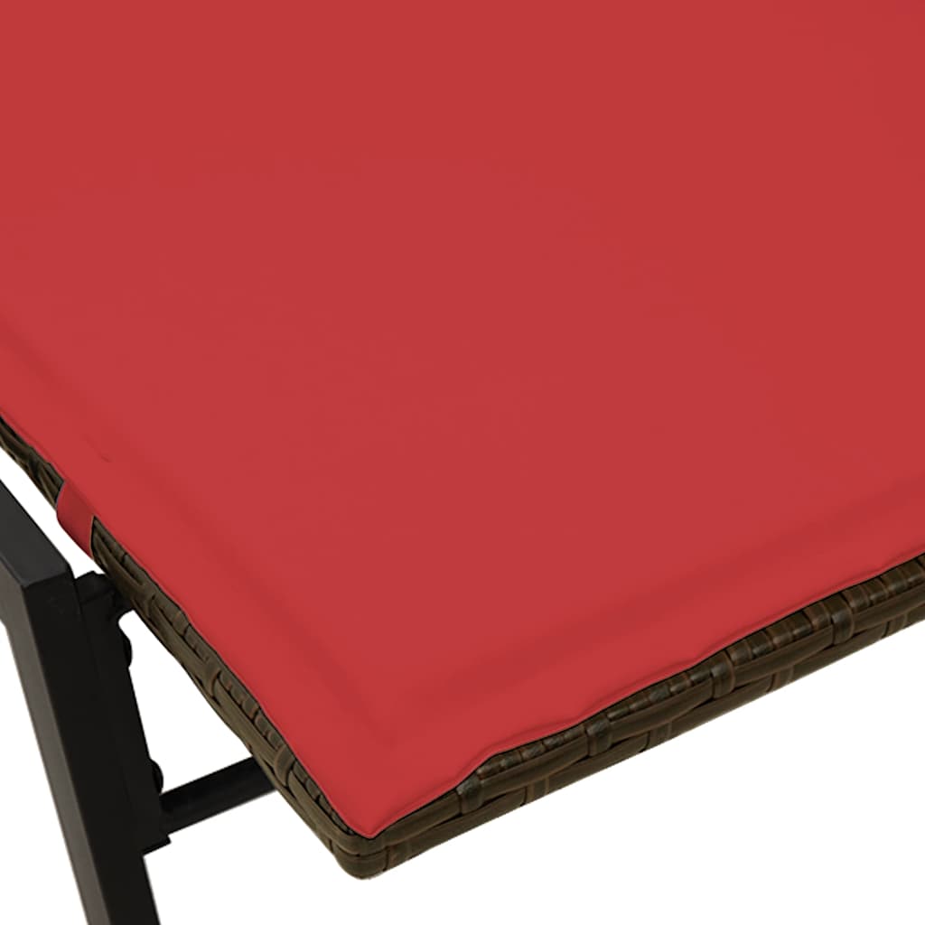Sonnenliege mit Auflage Braun Poly Rattan