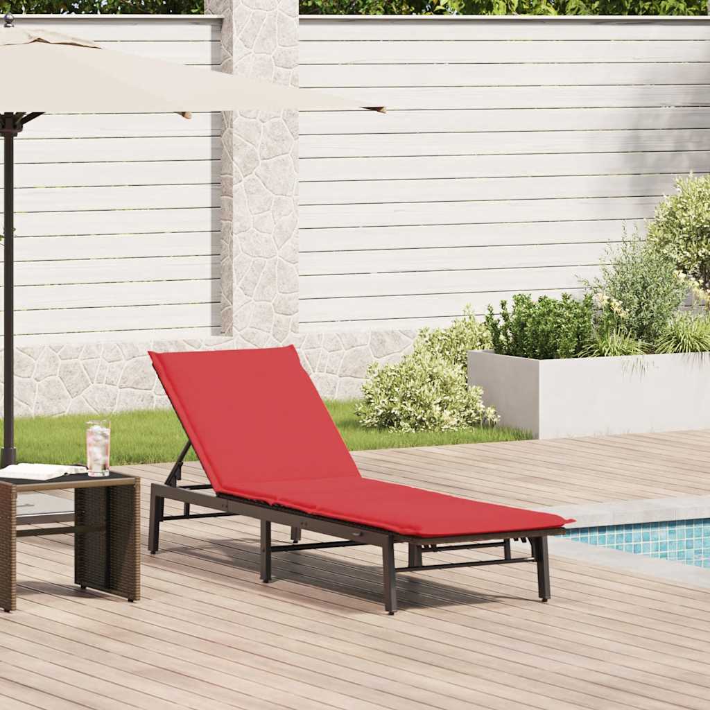 Sonnenliege mit Auflage Braun Poly Rattan