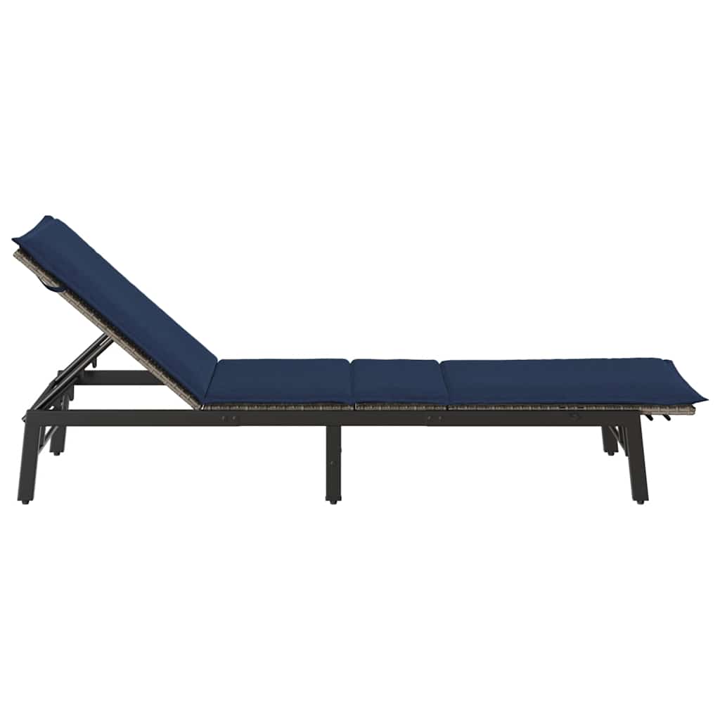 Sonnenliege mit Auflage Grau Poly Rattan