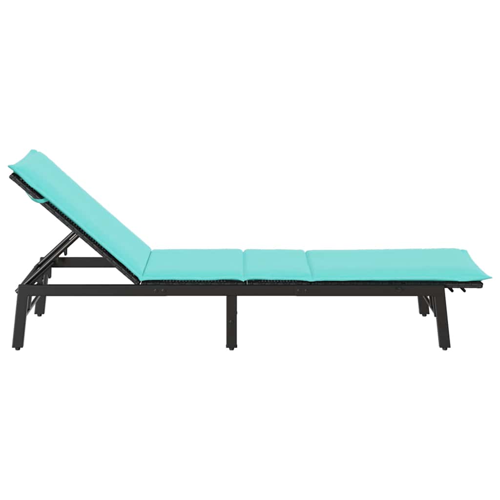 Sonnenliege mit Auflage Schwarz Poly-Rattan