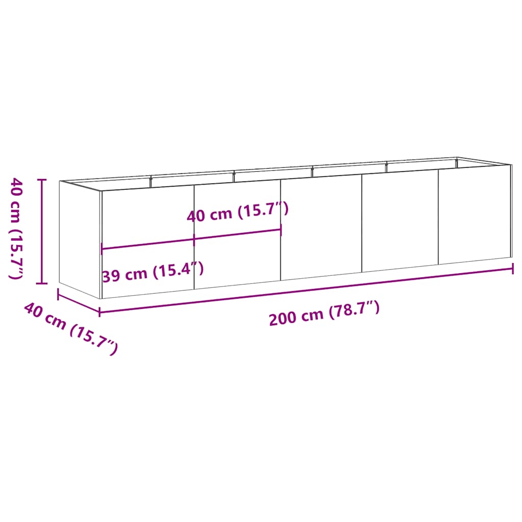 Pflanzkübel Rostig 200x40x40 cm Wetterfester Stahl