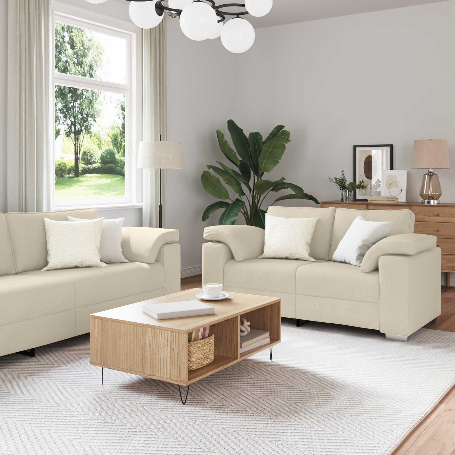 Sofa 3 pcs Beige 219 x 80 x 82 cm Leinenmischgewebe