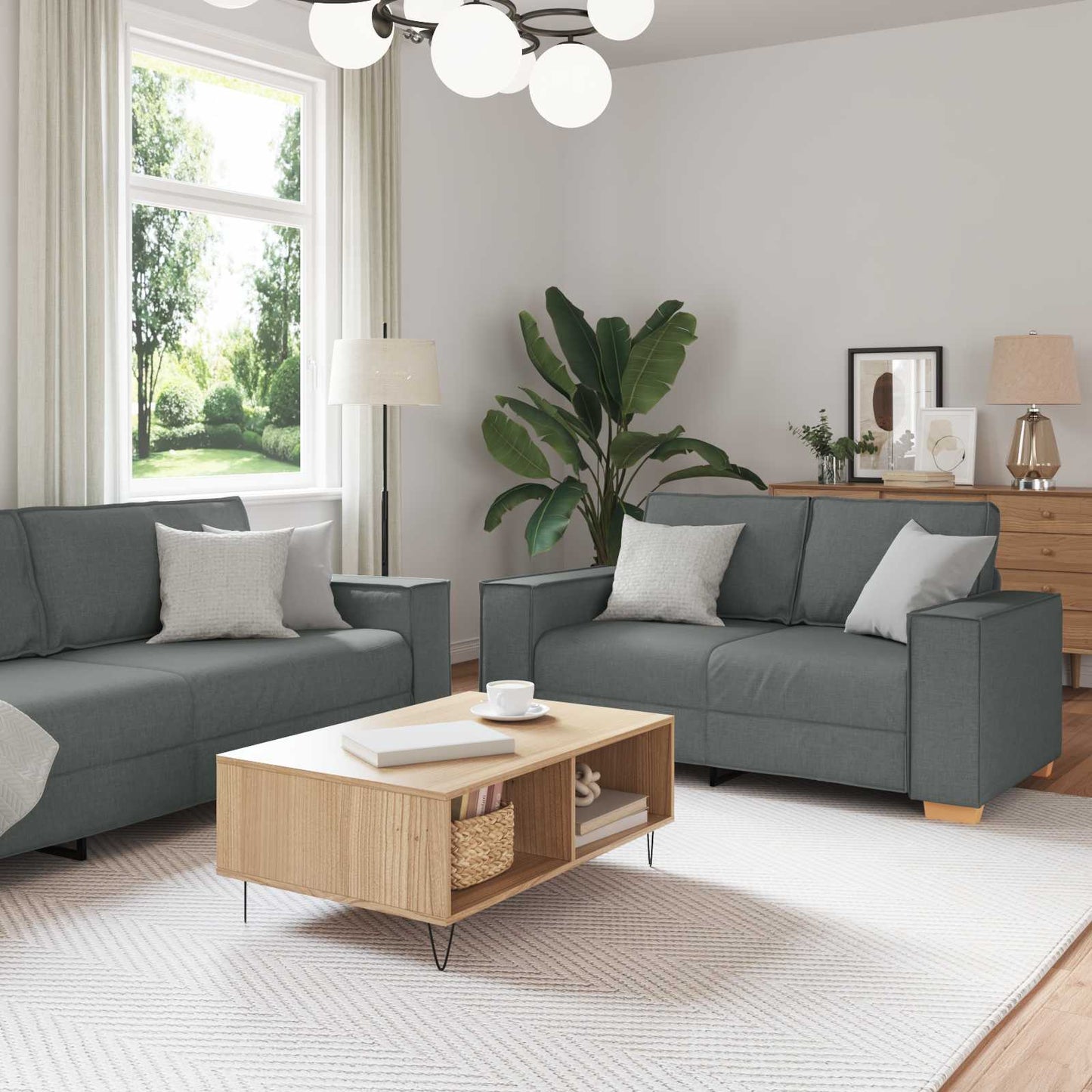 Sofa 3 pcs Dunkelgrau 220 x 80 x 84 cm Leinenmischgewebe