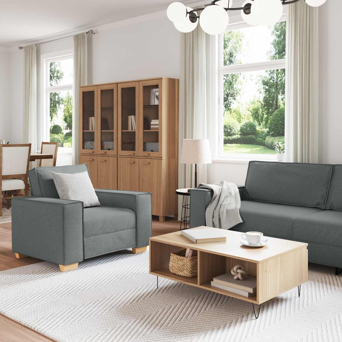 Sofa 3 pcs Dunkelgrau 220 x 80 x 84 cm Leinenmischgewebe