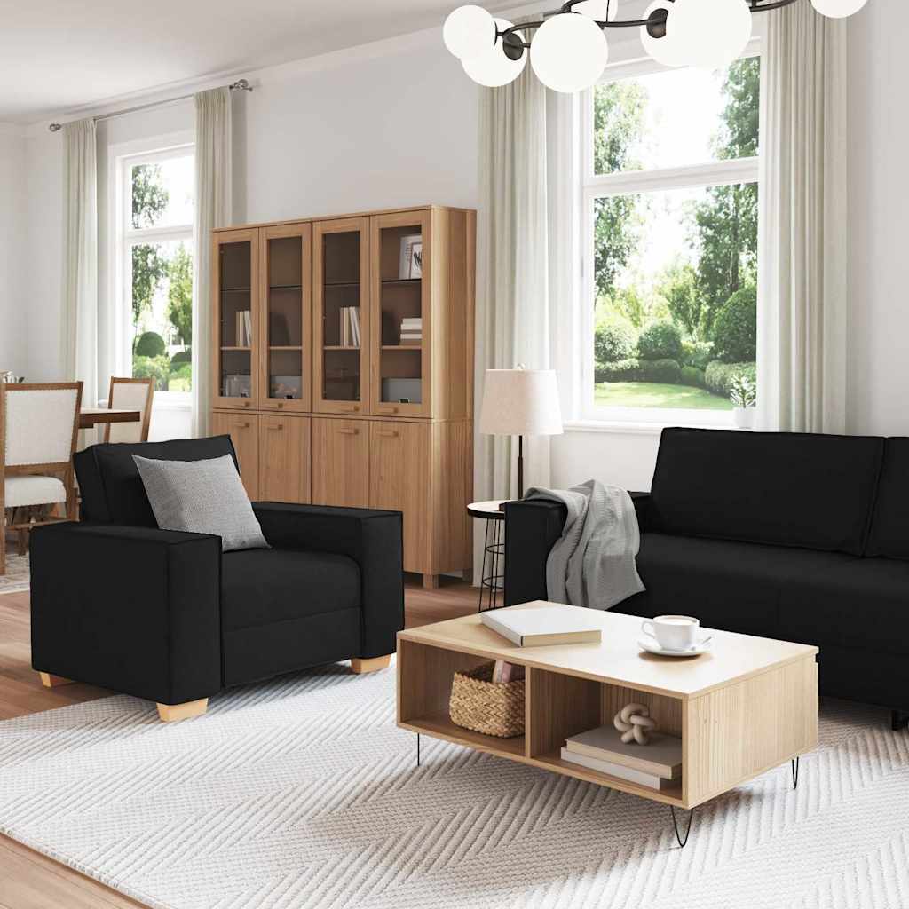 Sofa 3 pcs Schwarz 220 x 80 x 84 cm Leinenmischgewebe