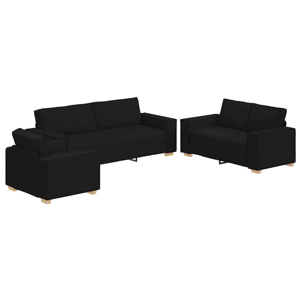 Sofa 3 pcs Schwarz 220 x 80 x 84 cm Leinenmischgewebe