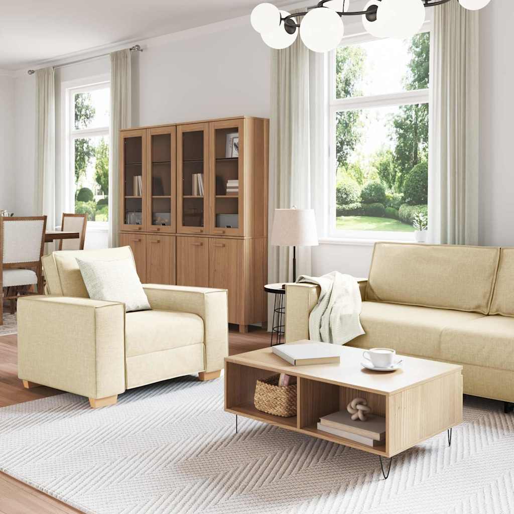 Sofa 3 pcs Creme 220 x 80 x 84 cm Leinenmischgewebe