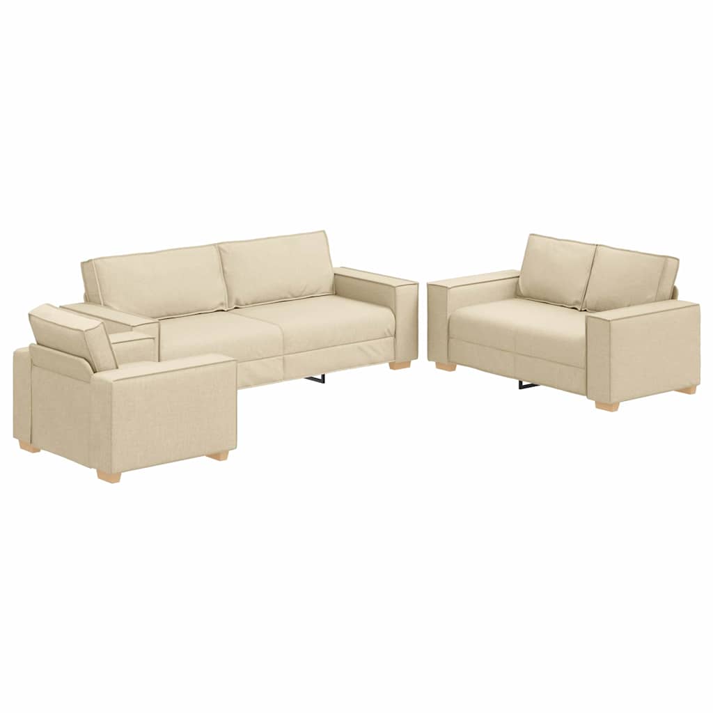 Sofa 3 pcs Creme 220 x 80 x 84 cm Leinenmischgewebe