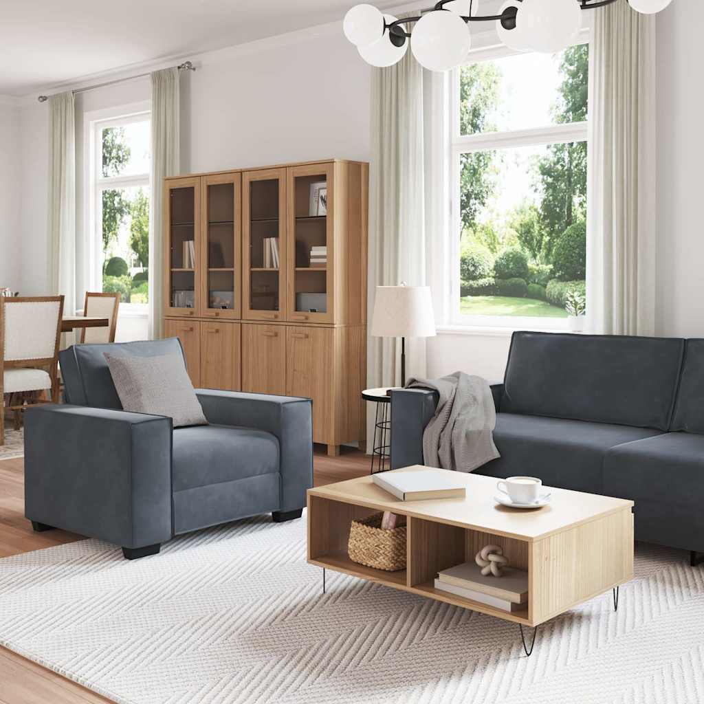 3-tlg. Sofagarnitur mit Kissen Dunkelgrau Samt