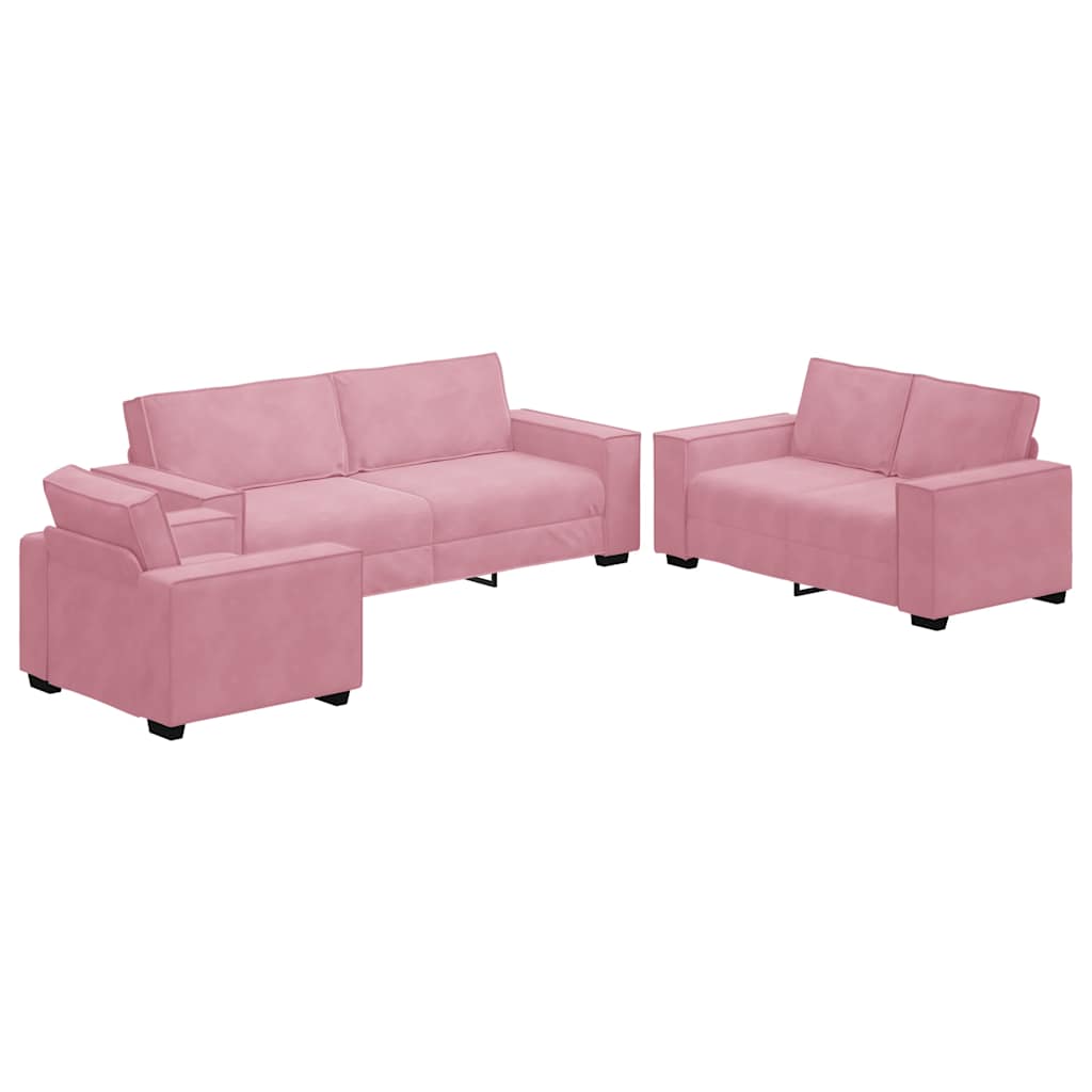 3-tlg. Sofagarnitur mit Kissen Rosa Samt