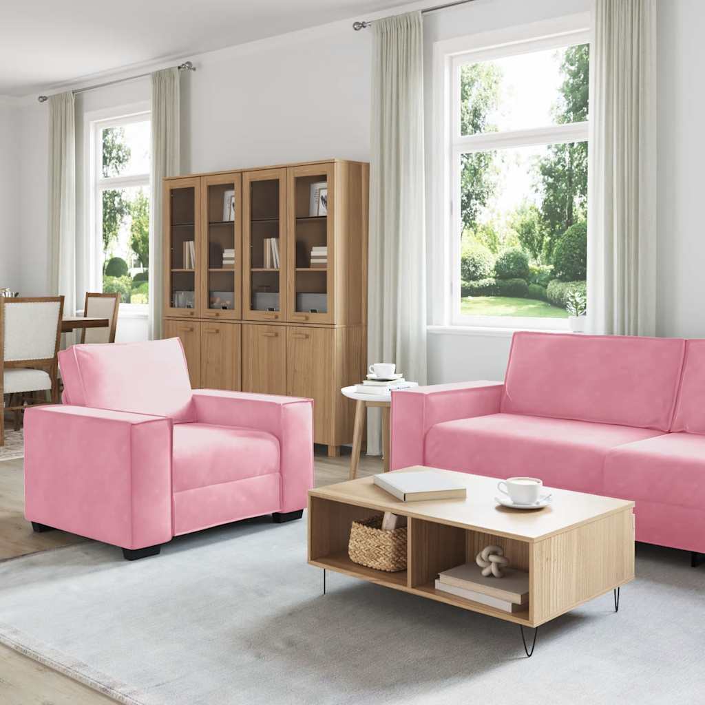 3-tlg. Sofagarnitur mit Kissen Rosa Samt