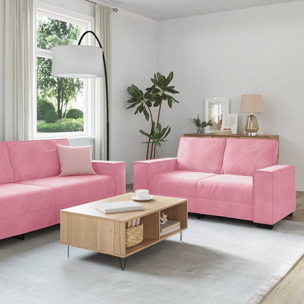 3-tlg. Sofagarnitur mit Kissen Rosa Samt