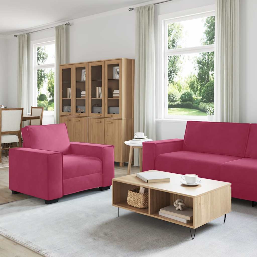 3-tlg. Sofagarnitur mit Kissen Weinrot Samt