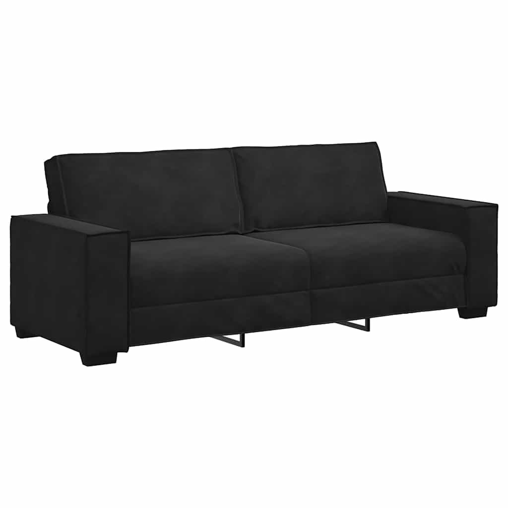 3-tlg. Sofagarnitur mit Kissen Schwarz Samt