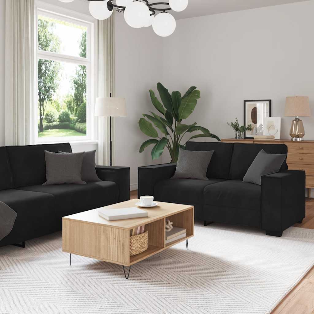 3-tlg. Sofagarnitur mit Kissen Schwarz Samt