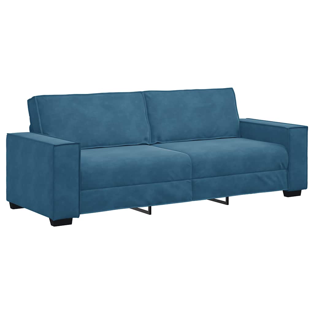 3-tlg. Sofagarnitur mit Kissen Blau Samt