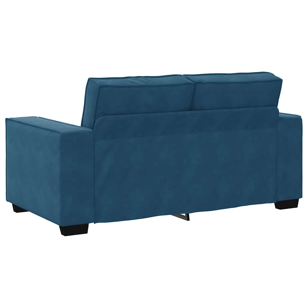 3-tlg. Sofagarnitur mit Kissen Blau Samt