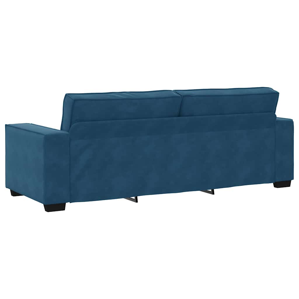 3-tlg. Sofagarnitur mit Kissen Blau Samt