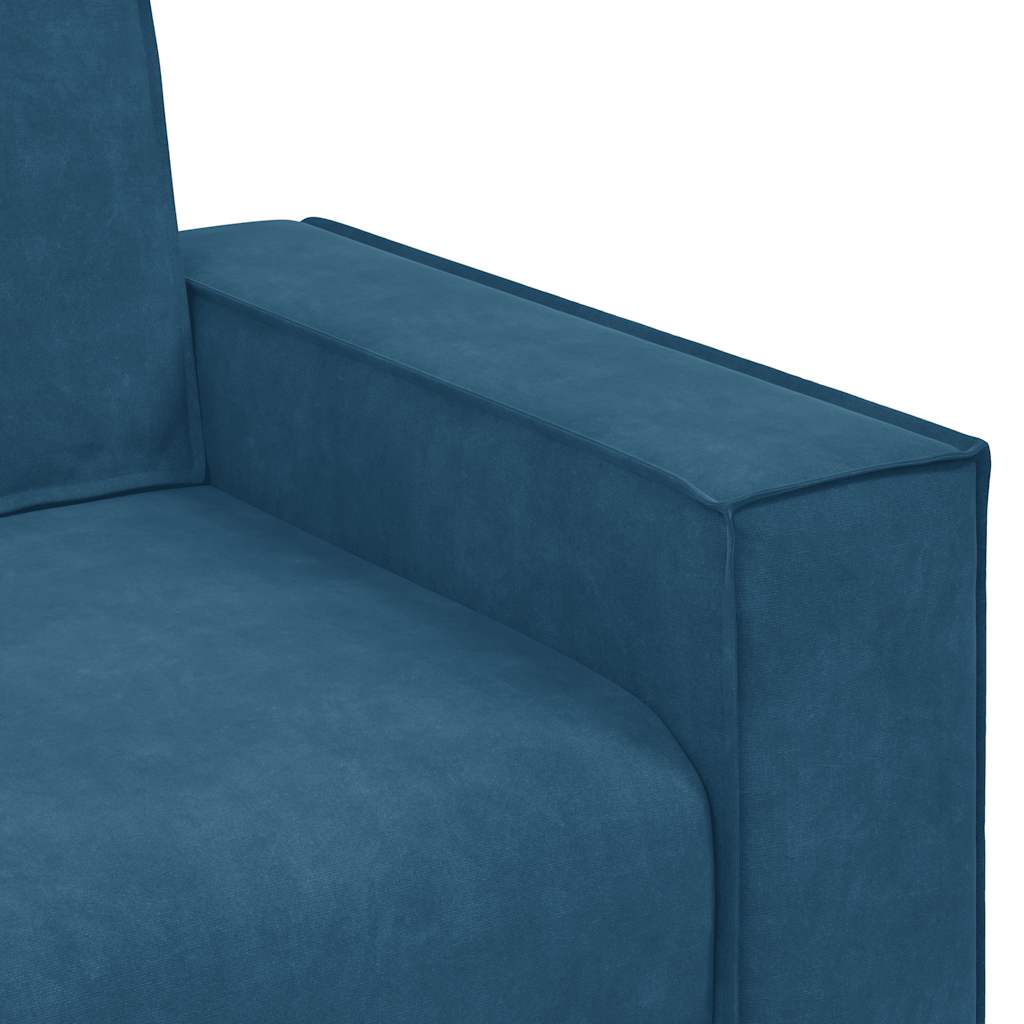 3-tlg. Sofagarnitur mit Kissen Blau Samt
