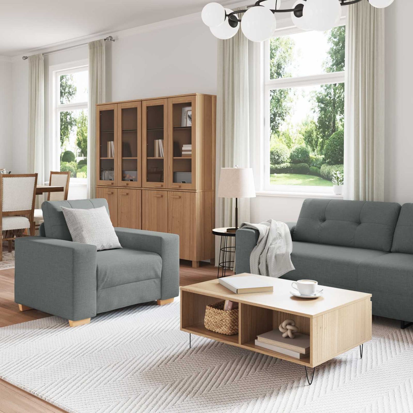 Sofa 3 pcs Dunkelgrau 221 x 80 x 80 cm Leinenmischgewebe