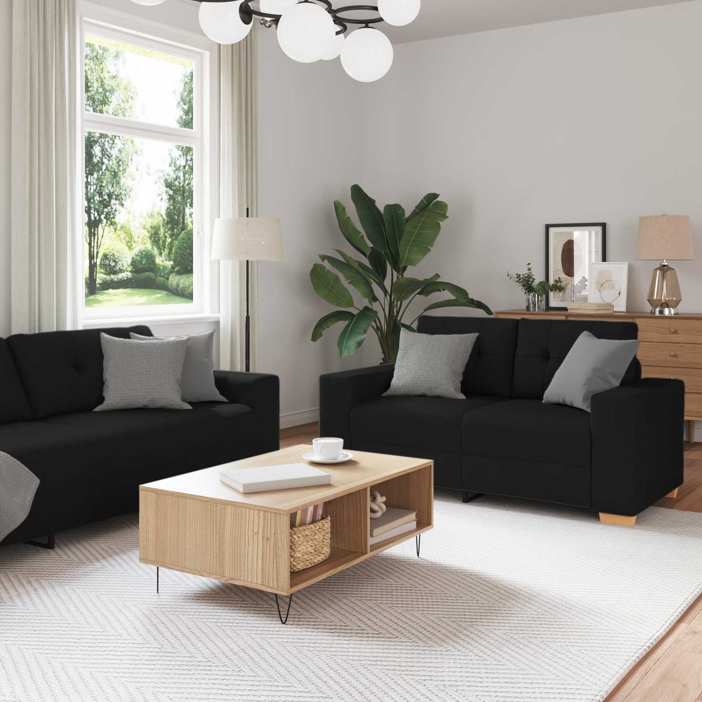 Sofa 3 pcs Schwarz 221 x 80 x 80 cm Leinenmischgewebe