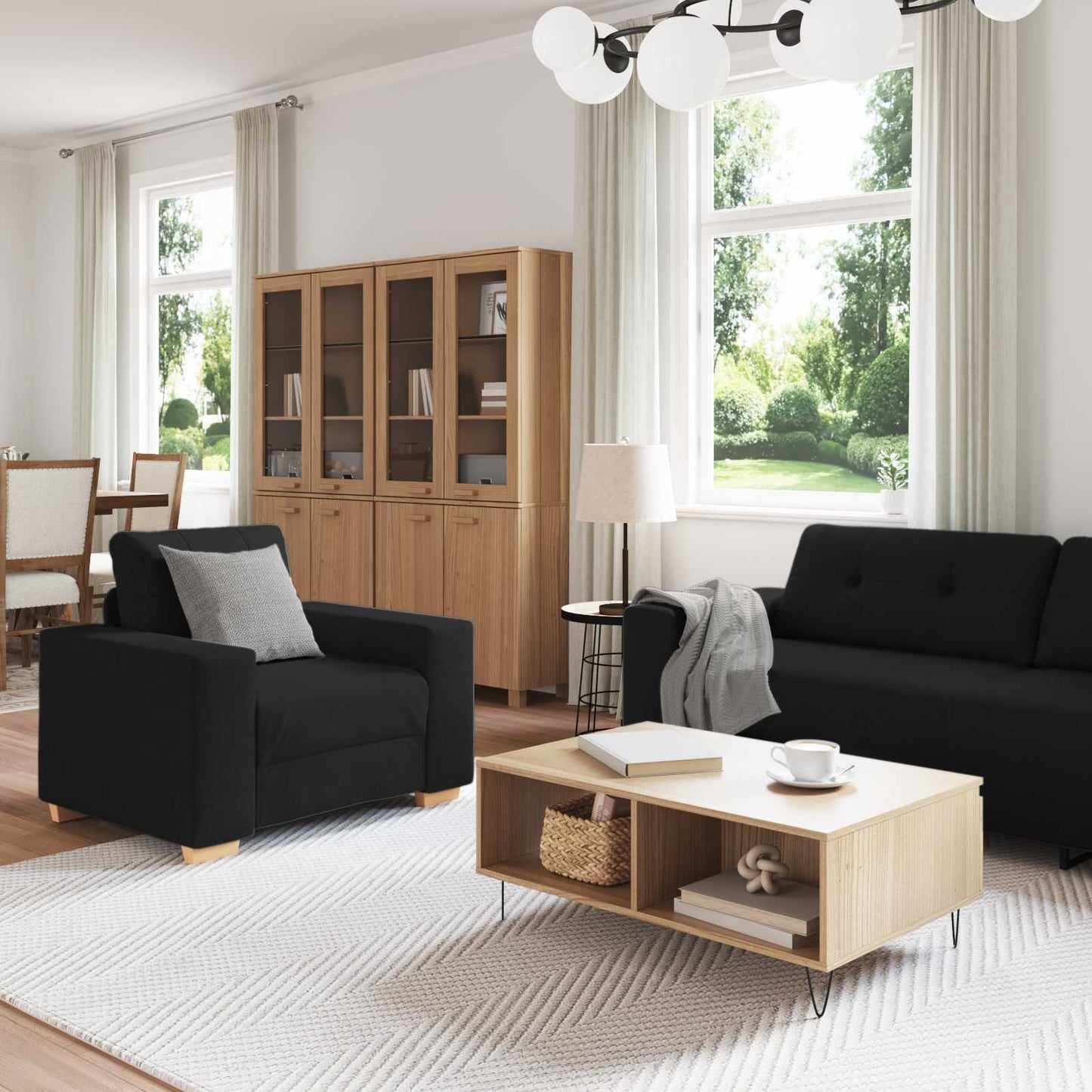 Sofa 3 pcs Schwarz 221 x 80 x 80 cm Leinenmischgewebe