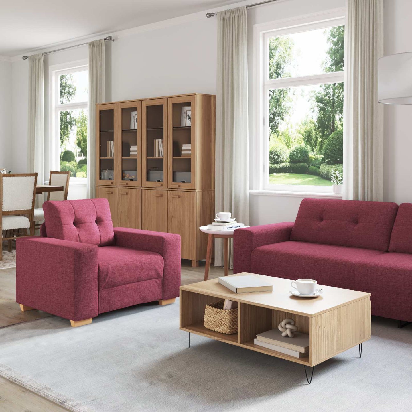 Sofa 3 pcs Wind Rot 221 x 80 x 80 cm Leinenmischgewebe