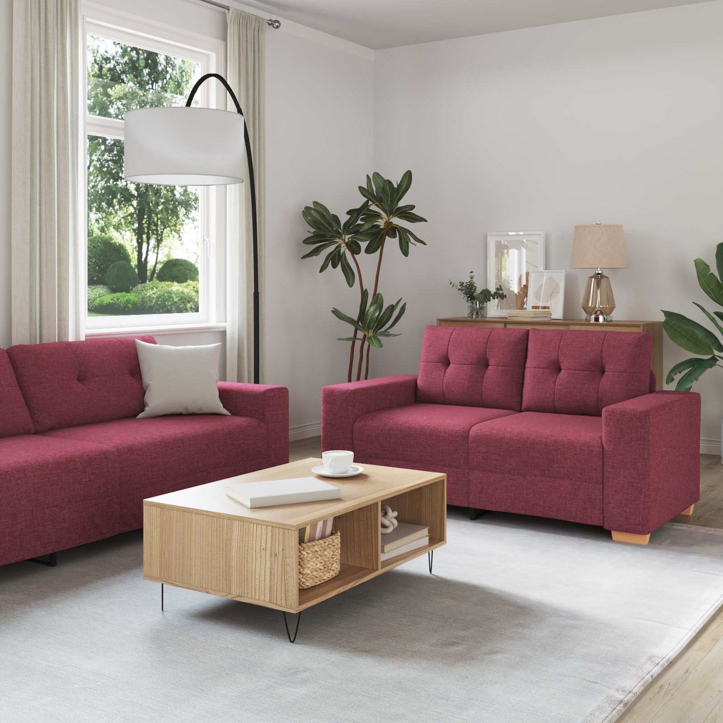 Sofa 3 pcs Wind Rot 221 x 80 x 80 cm Leinenmischgewebe