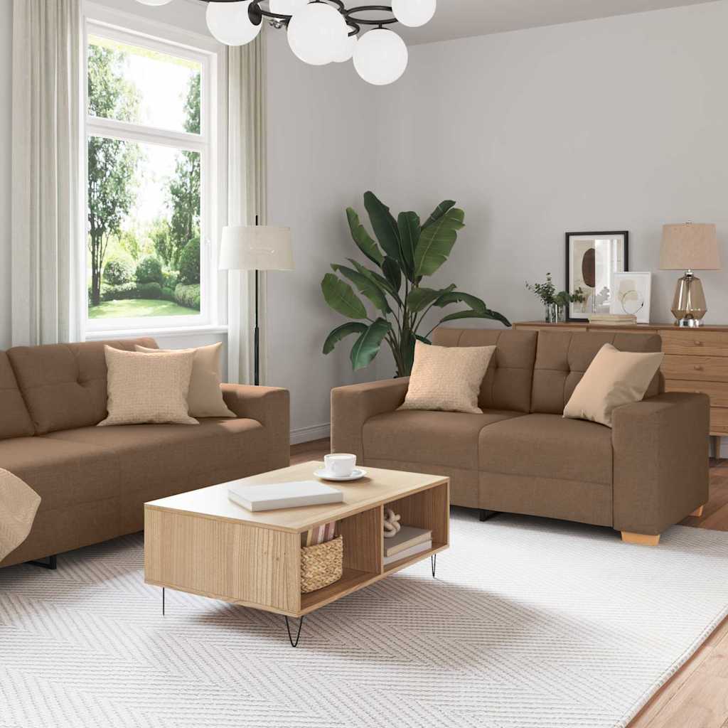 Sofa 3 pcs Braun 221 x 80 x 80 cm Leinenmischgewebe