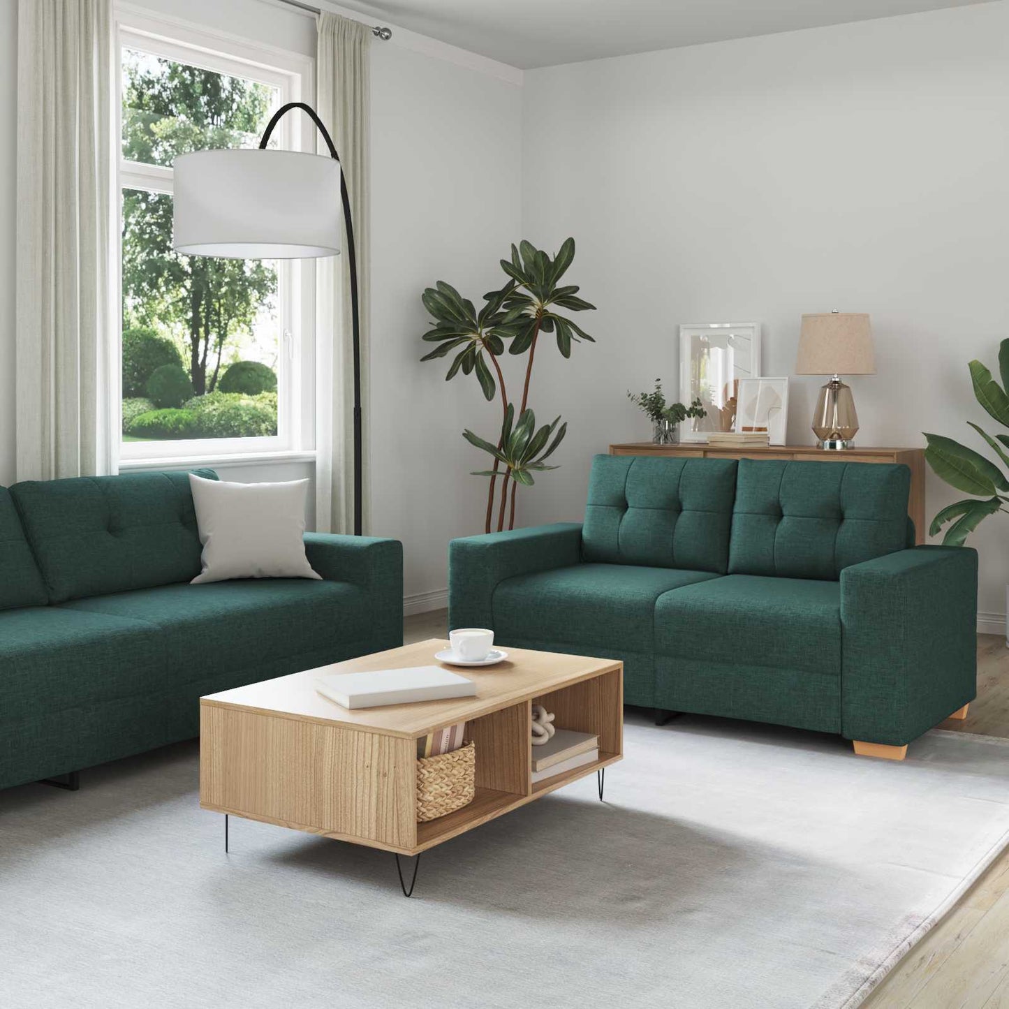 Sofa 3 pcs Dunkelgrün 221 x 80 x 80 cm Leinenmischgewebe