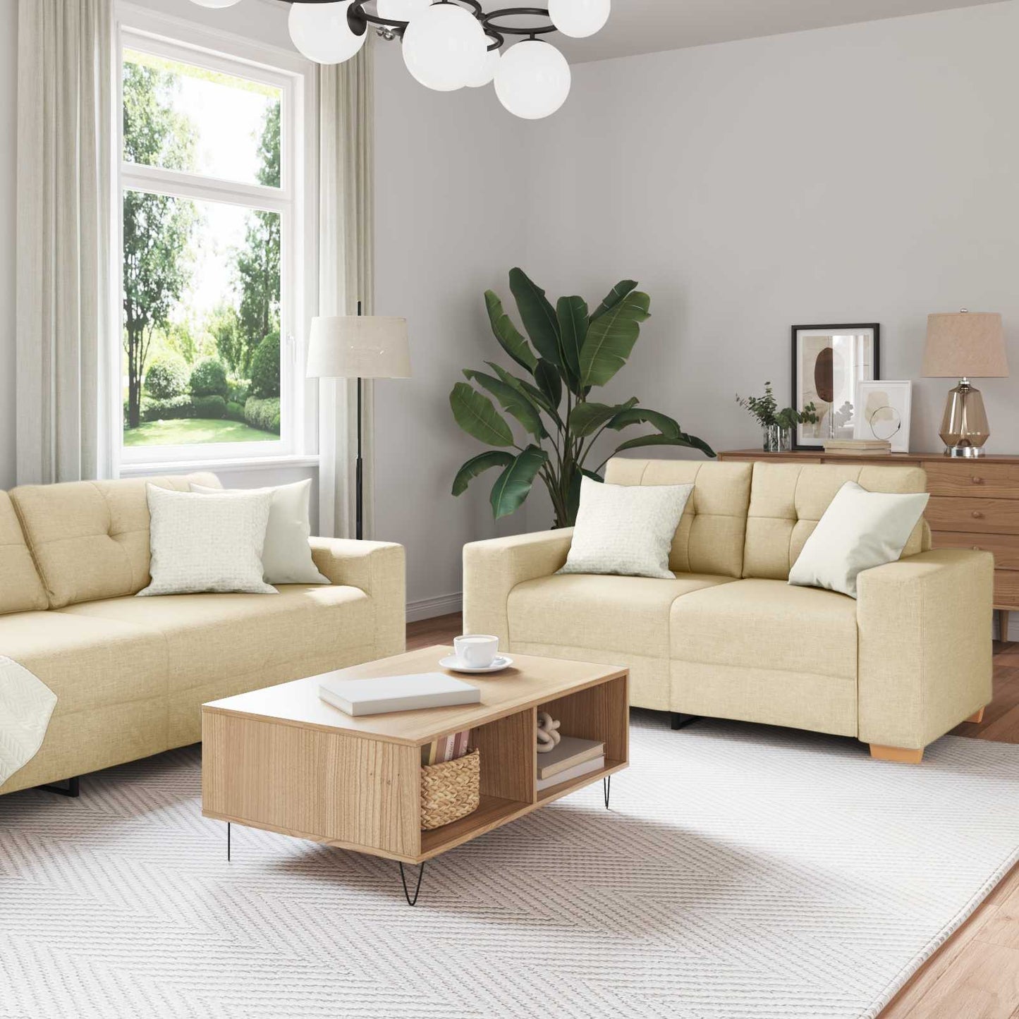 Sofa 3 pcs Creme 221 x 80 x 80 cm Leinenmischgewebe