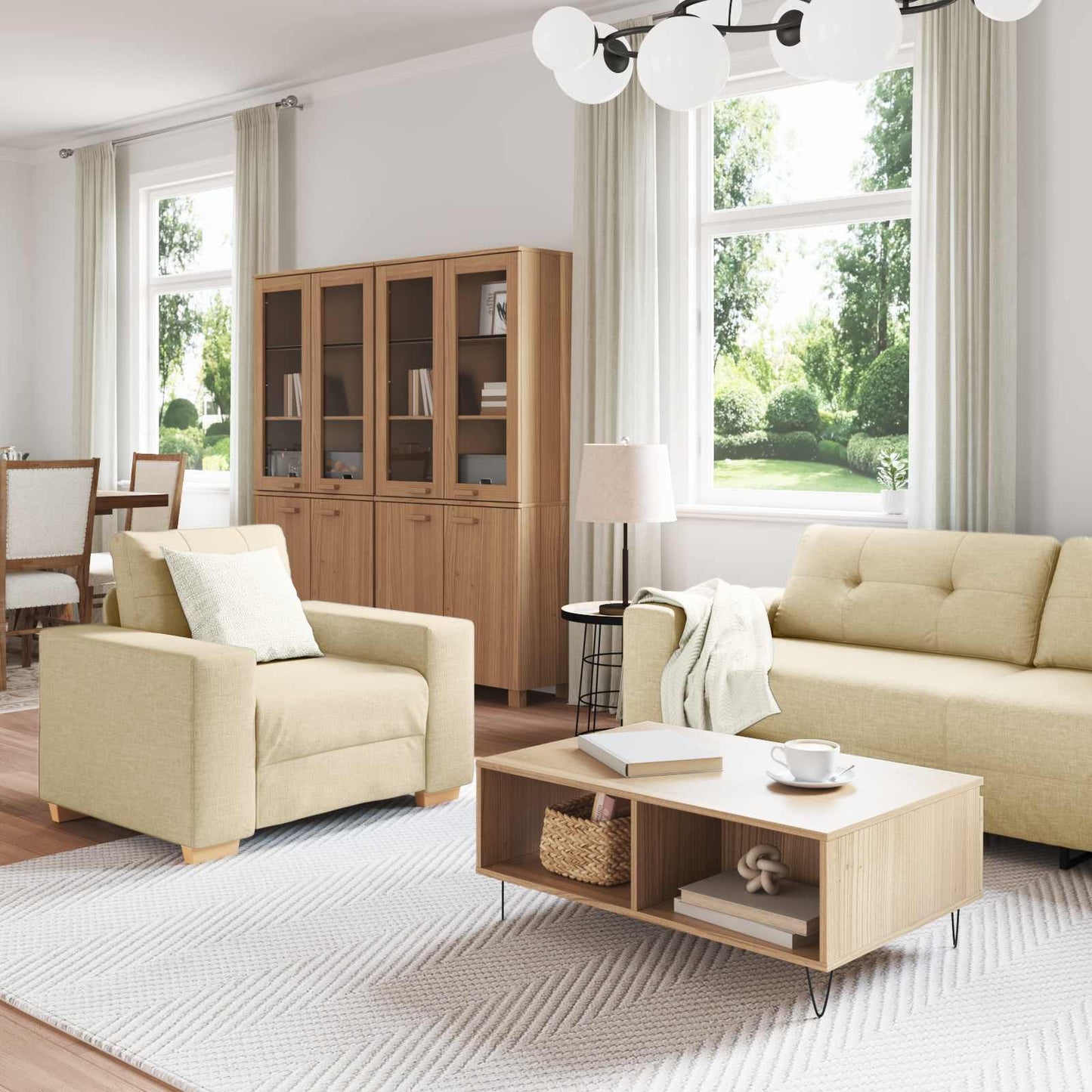 Sofa 3 pcs Creme 221 x 80 x 80 cm Leinenmischgewebe