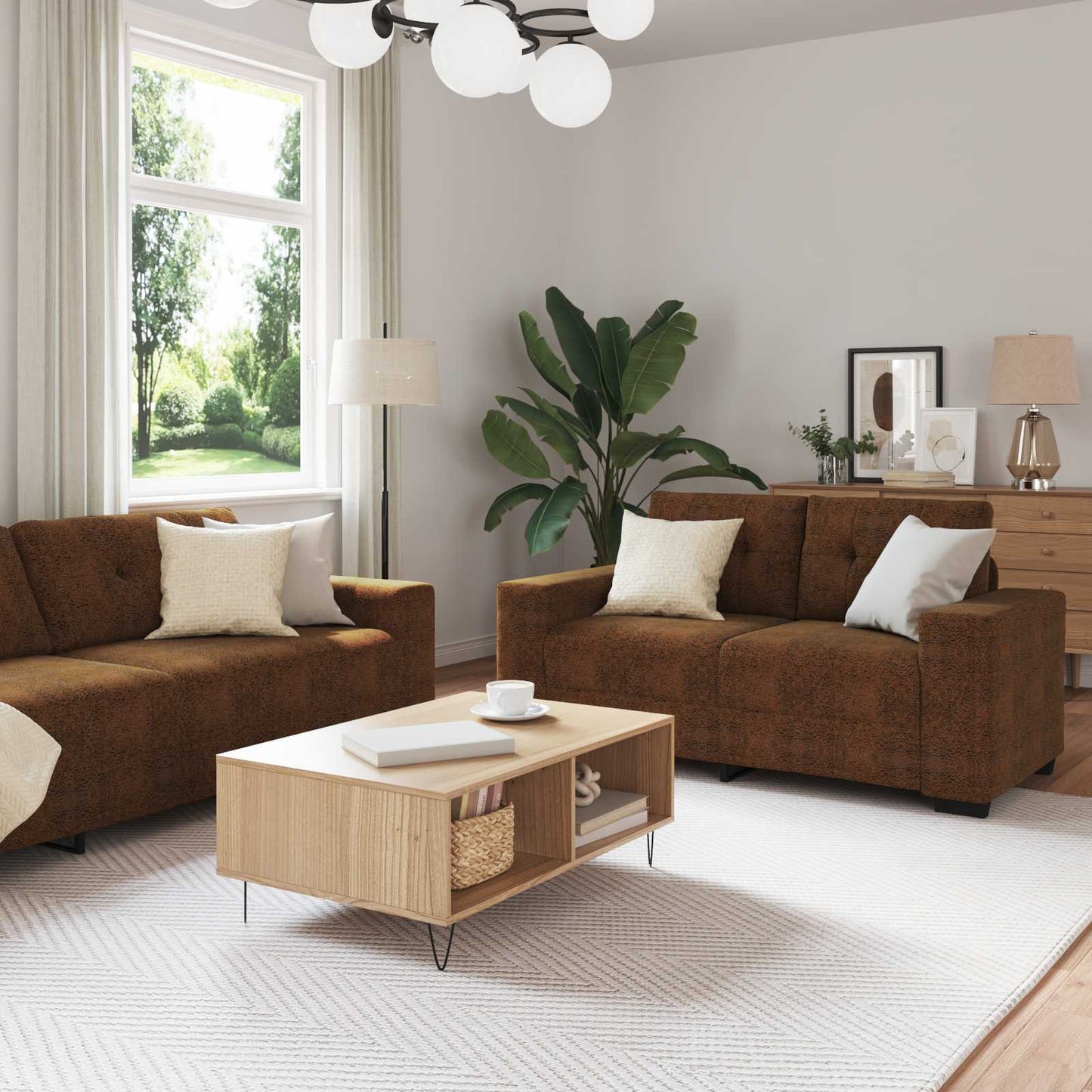 Sofa 3 pcs Braun 221 x 80 x 80 cm Leinenmischgewebe