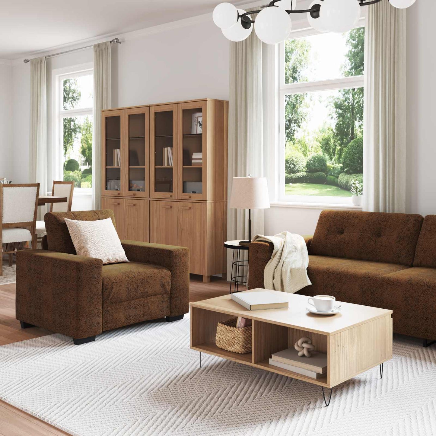 Sofa 3 pcs Braun 221 x 80 x 80 cm Leinenmischgewebe