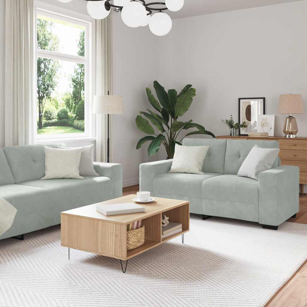Sofa Set 3 pcs Hellgrau 221 x 80 x 80 cm Samt